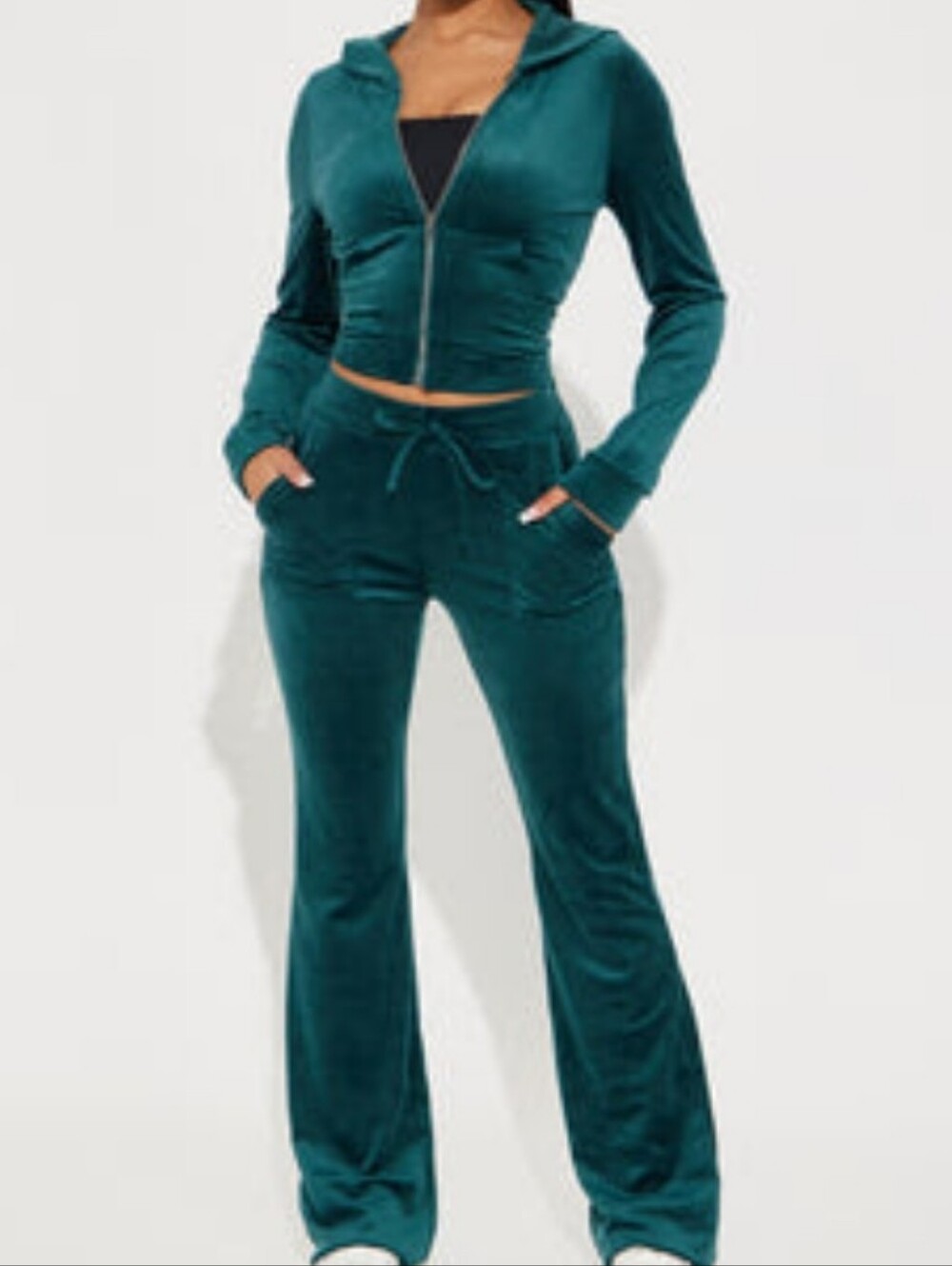 FASHION NOVA - MY GO TO VELOUR PANT SET (HUNTER)